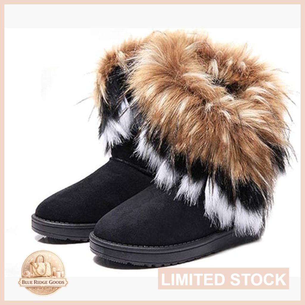 Faux Fur Tassel Winter Snow Boots Suede Flat Ankle Booties Chic Elegant